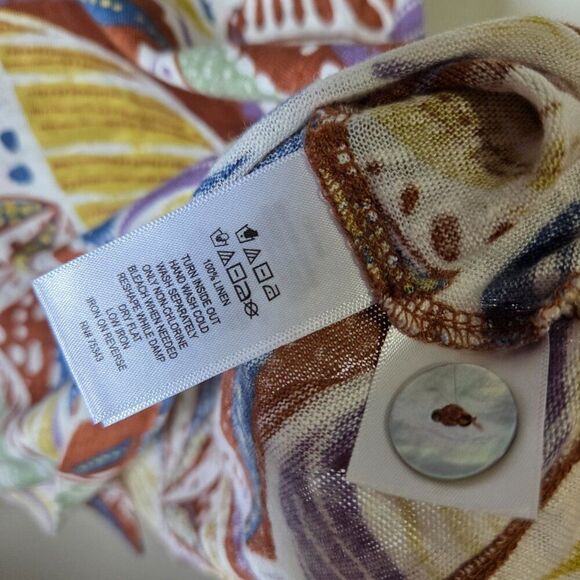 EUC FOLIAGE PRINT 100% LINEN CAP SLEEVES TOP SIZE MEDIUM WOMENS - Picture 14 of 16